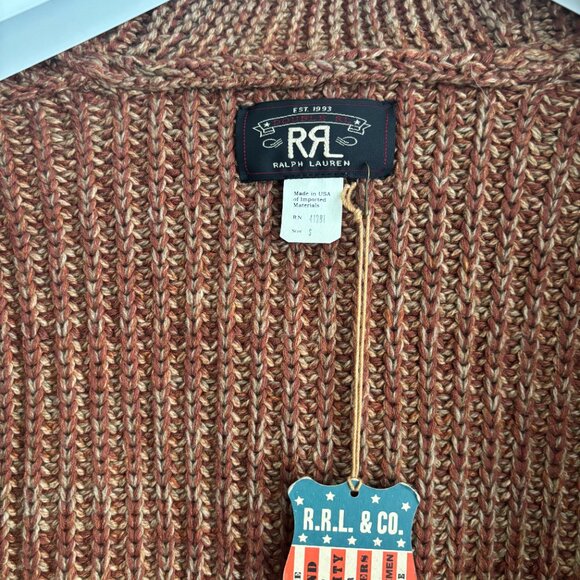 BNWT RRL Thick Rust Marl Wool Cotton Shawl Collar Cardigan - Small Made in USA - Picture 9 of 12